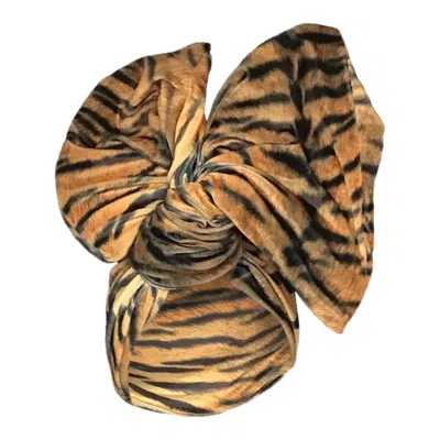 Romer Millinery Women's Neutrals / Gold / Yellow Twisturban Turban In Tiger Stripe Velvet In Animal Print