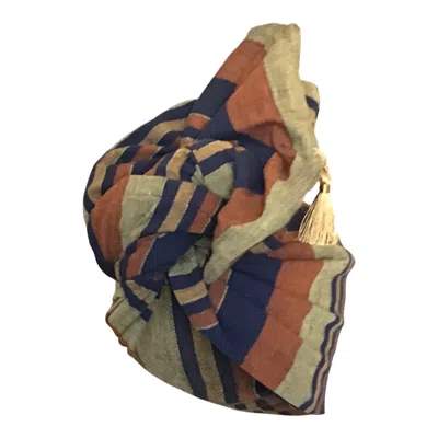 Romer Millinery Women's Neutrals Twisturban Turban In Caftan Stripe Linen With Tassels