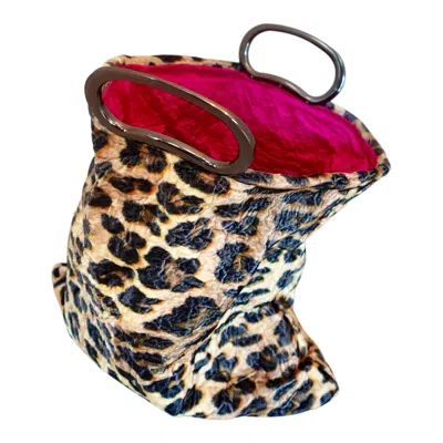 Romer Millinery Women's Pink / Brown / Neutrals Morphy Moldable Leopard Velvet Clutch With Gunmetal Handles In Multi
