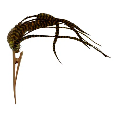 Romer Millinery Women's Rose Gold / Gold Feather Clip For Hats, Hair, Turbans And Lapel Xl Gold And Black In Brown