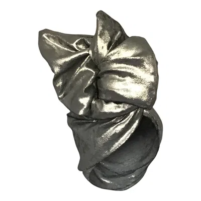Romer Millinery Women's Silver Twisturban Turban In Hammered Chrome Stretch Velvet