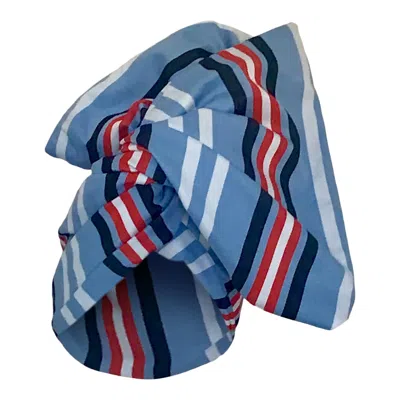 Romer Millinery Women's Twisturban Turban In Blue White Red Cotton Stripe