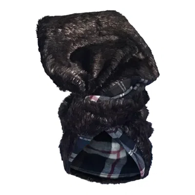 Romer Millinery Women's Twisturban Turban In Brown Faux Fur With Flannel Plaid In Black