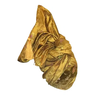 Romer Millinery Women's Twisturban Turban In Gold Chinoiserie With Tassels