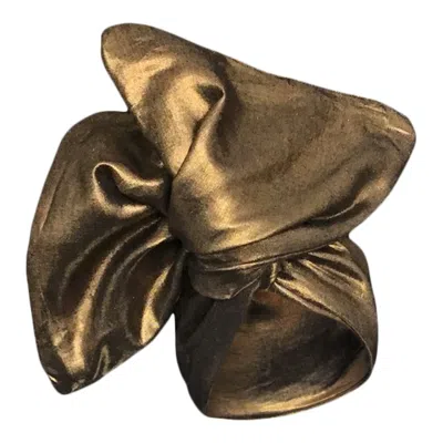 Romer Millinery Women's Twisturban Turban In Gold Metallic Linen In Brown