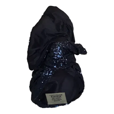 Romer Millinery Women's Twisturban Turban In Sequin & Silk Shantung Navy Blue In Black