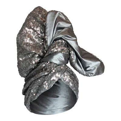 Romer Millinery Women's Twisturban Turban In Silver Shantung & Silver Sequin
