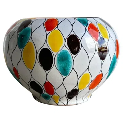 Pre-owned Rometti Ceramics 1 Mid-century Modern Italian Rometti Hand-painted Ceramic Bowl, 1970s In Gray