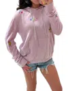 Romi Basha Happy Cashmere Hoodie With Rhinestone Bling In Pink In Pink