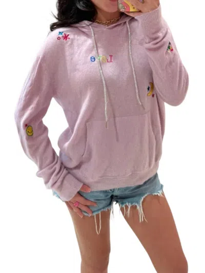 Romi Basha Happy Cashmere Hoodie With Rhinestone Bling In Pink