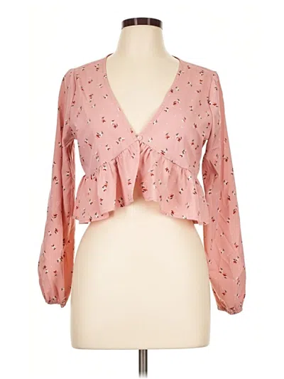 Pre-owned Romwe 3/4 Sleeve Blouse In Pink