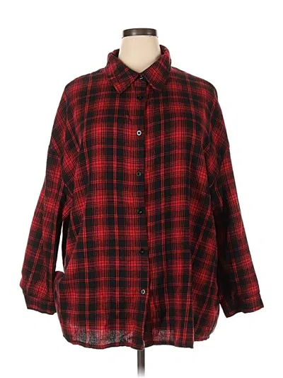Pre-owned Romwe 3/4 Sleeve Button Down Shirt In Red