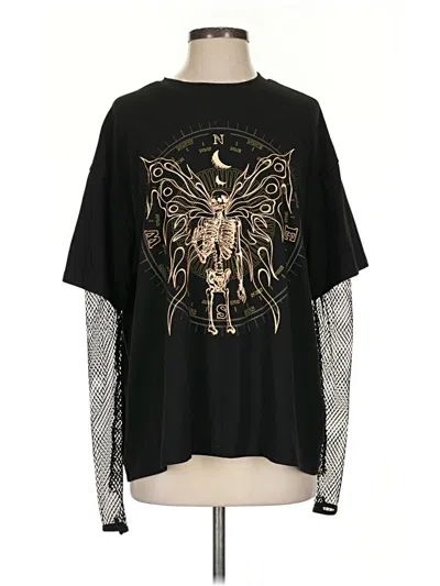 Pre-owned Romwe 3/4 Sleeve T-shirt In Black