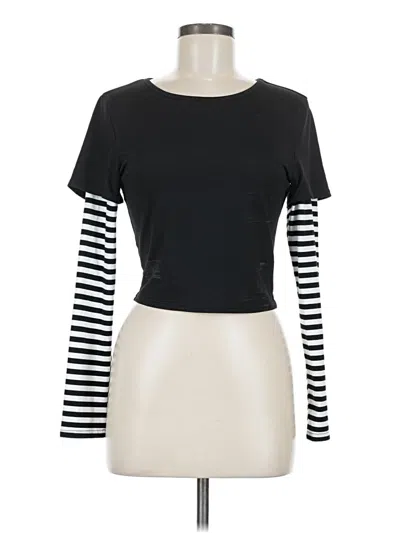Pre-owned Romwe 3/4 Sleeve T-shirt In Black
