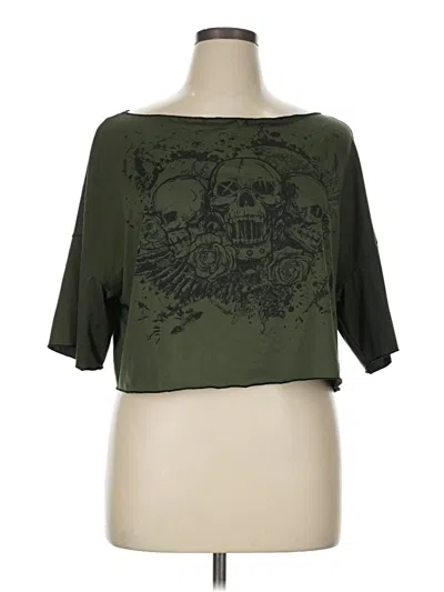 Pre-owned Romwe 3/4 Sleeve T-shirt In Green
