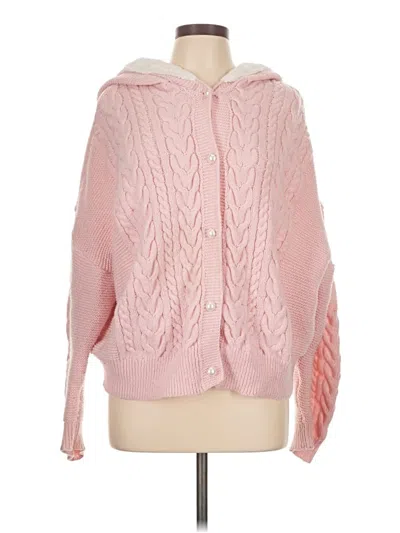 Pre-owned Romwe Cardigan Sweater In Pink