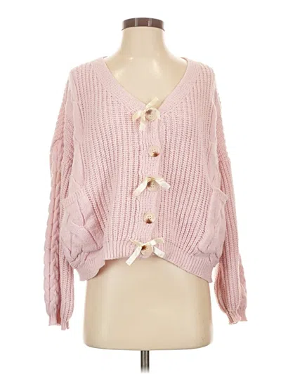 Pre-owned Romwe Cardigan Sweater In Pink