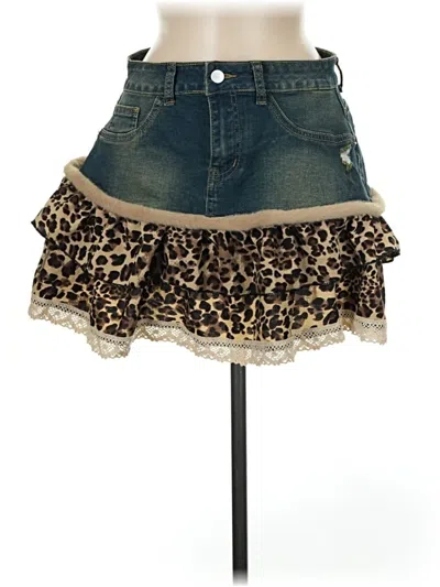 Pre-owned Romwe Denim Skirt In Blue