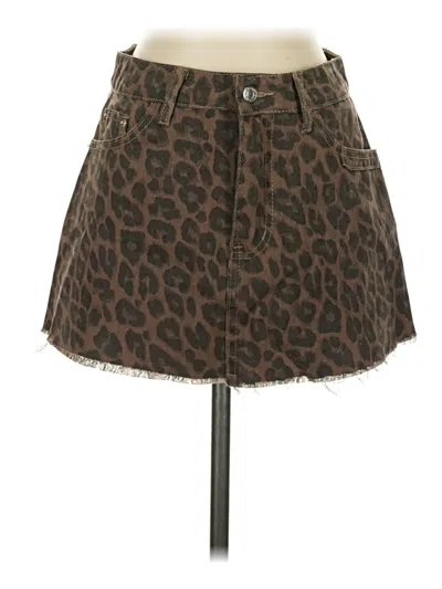 Pre-owned Romwe Denim Skirt In Brown