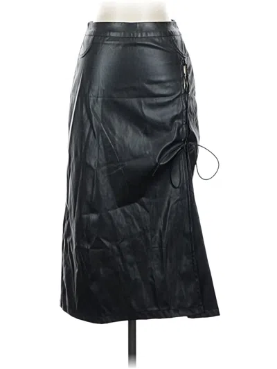 Pre-owned Romwe Faux Leather Skirt In Black
