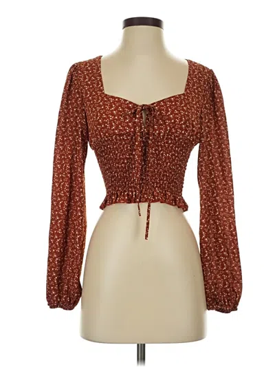 Pre-owned Romwe Long Sleeve Blouse In Brown