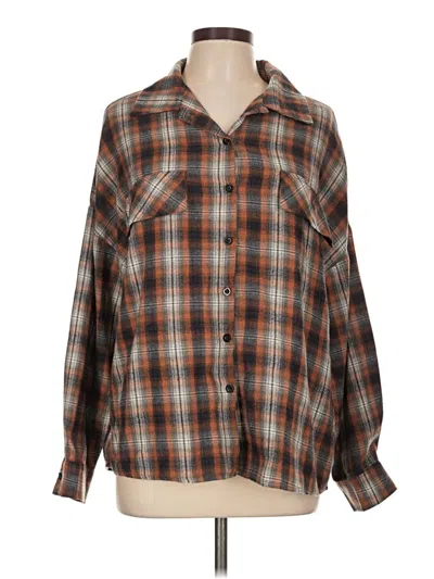 Pre-owned Romwe Long Sleeve Blouse In Brown