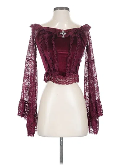 Pre-owned Romwe Long Sleeve Blouse In Burgundy