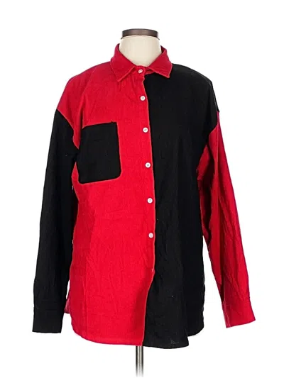 Pre-owned Romwe Long Sleeve Button Down Shirt In Red