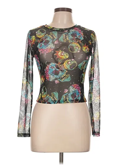 Pre-owned Romwe Long Sleeve Top Black Mock Neckline Tops