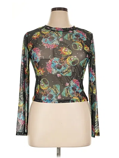 Pre-owned Romwe Long Sleeve Top Black Mock Neckline Tops