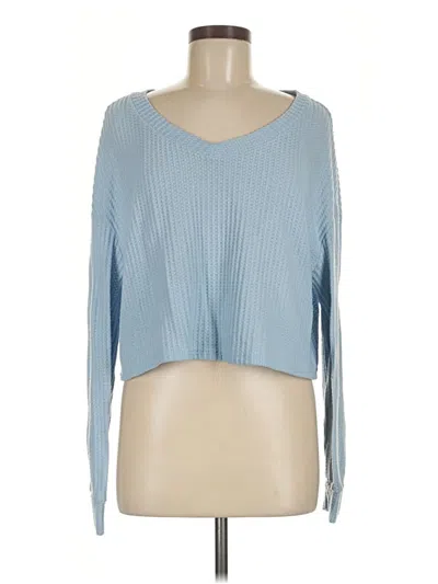 Pre-owned Romwe Long Sleeve Top Blue Scoop Neck Tops