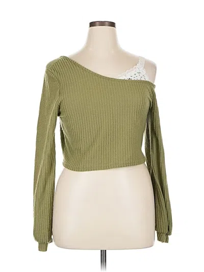 Pre-owned Romwe Long Sleeve Top Green One Shoulder Neckline Tops