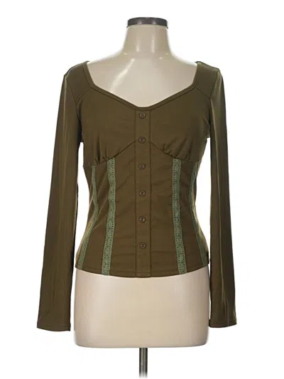 Pre-owned Romwe Long Sleeve Top Green Sweetheart Neckline Tops