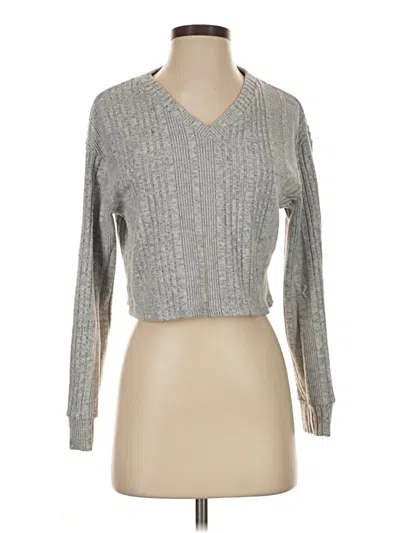 Pre-owned Romwe Long Sleeve Top Silver V-neck Tops