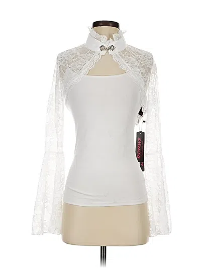 Pre-owned Romwe Long Sleeve Top White Keyhole Neckline Tops