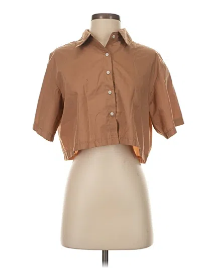 Pre-owned Romwe Short Sleeve Blouse In Brown