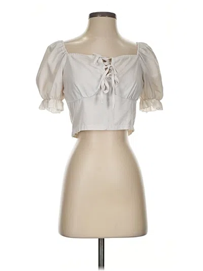 Pre-owned Romwe Short Sleeve Blouse In Ivory