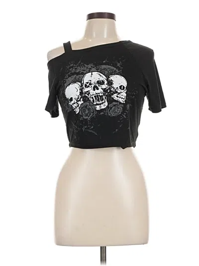 Pre-owned Romwe Short Sleeve Top Black One Shoulder Neckline Tops