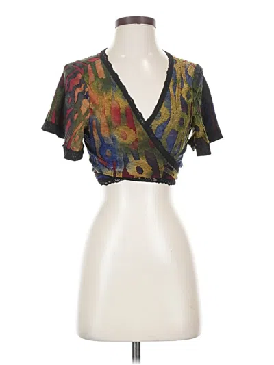 Pre-owned Romwe Short Sleeve Top Black Plunge Neckline Tops