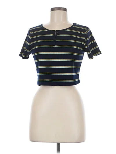 Pre-owned Romwe Short Sleeve Top Blue Keyhole Neckline Tops