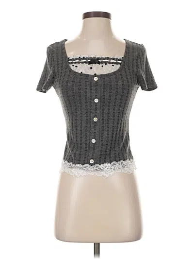 Pre-owned Romwe Short Sleeve Top Gray Sweetheart Neckline Tops