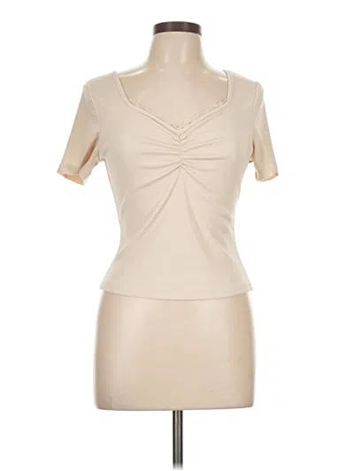 Pre-owned Romwe Short Sleeve Top Ivory Keyhole Neckline Tops