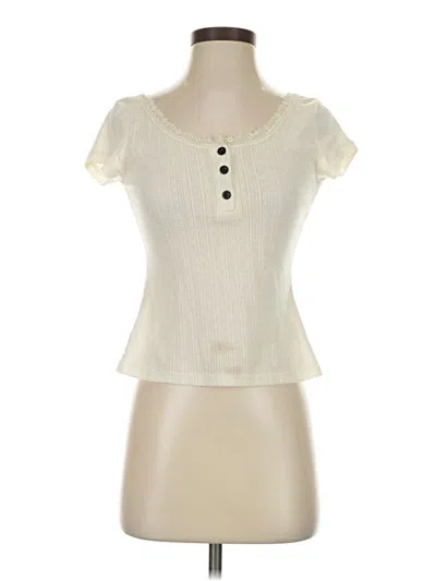 Pre-owned Romwe Short Sleeve Top Ivory Sweetheart Neckline Tops
