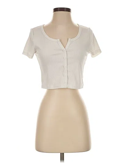 Pre-owned Romwe Short Sleeve Top Ivory Sweetheart Neckline Tops