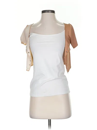 Pre-owned Romwe Short Sleeve Top Tan Square Neckline Tops In Brown