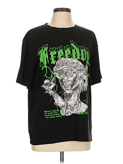 Pre-owned Romwe Short Sleeve T-shirt In Black