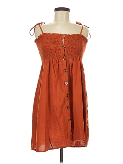 Pre-owned Romwe Sleeveless Top Orange Solid Pattern Strapless Neckline Tops