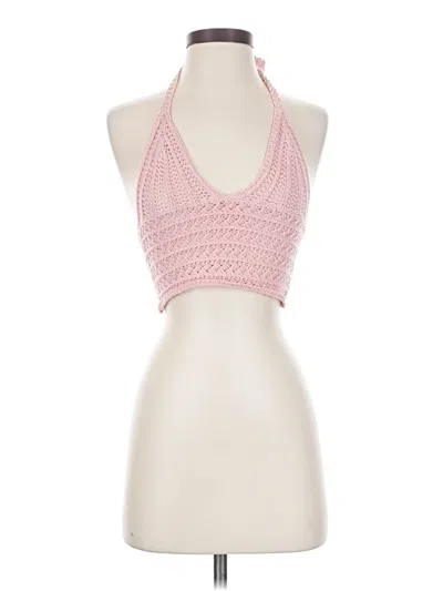 Pre-owned Romwe Sleeveless Top Pink Halter Neckline Tops