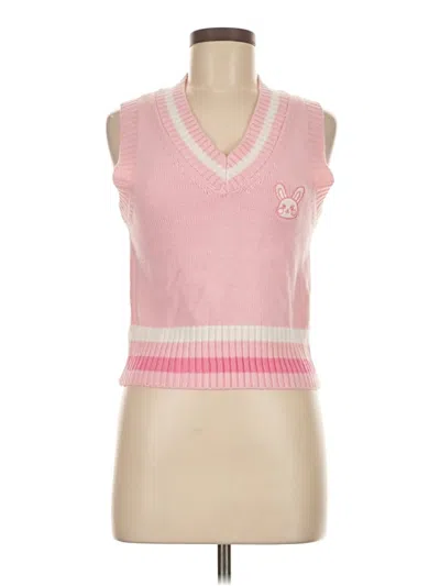 Pre-owned Romwe Sleeveless Top Pink V-neck Tops