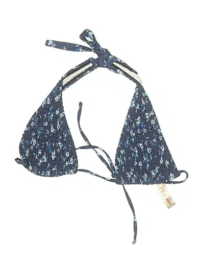 Pre-owned Romwe Swimsuit Top Blue Tweed Pattern Swimwear